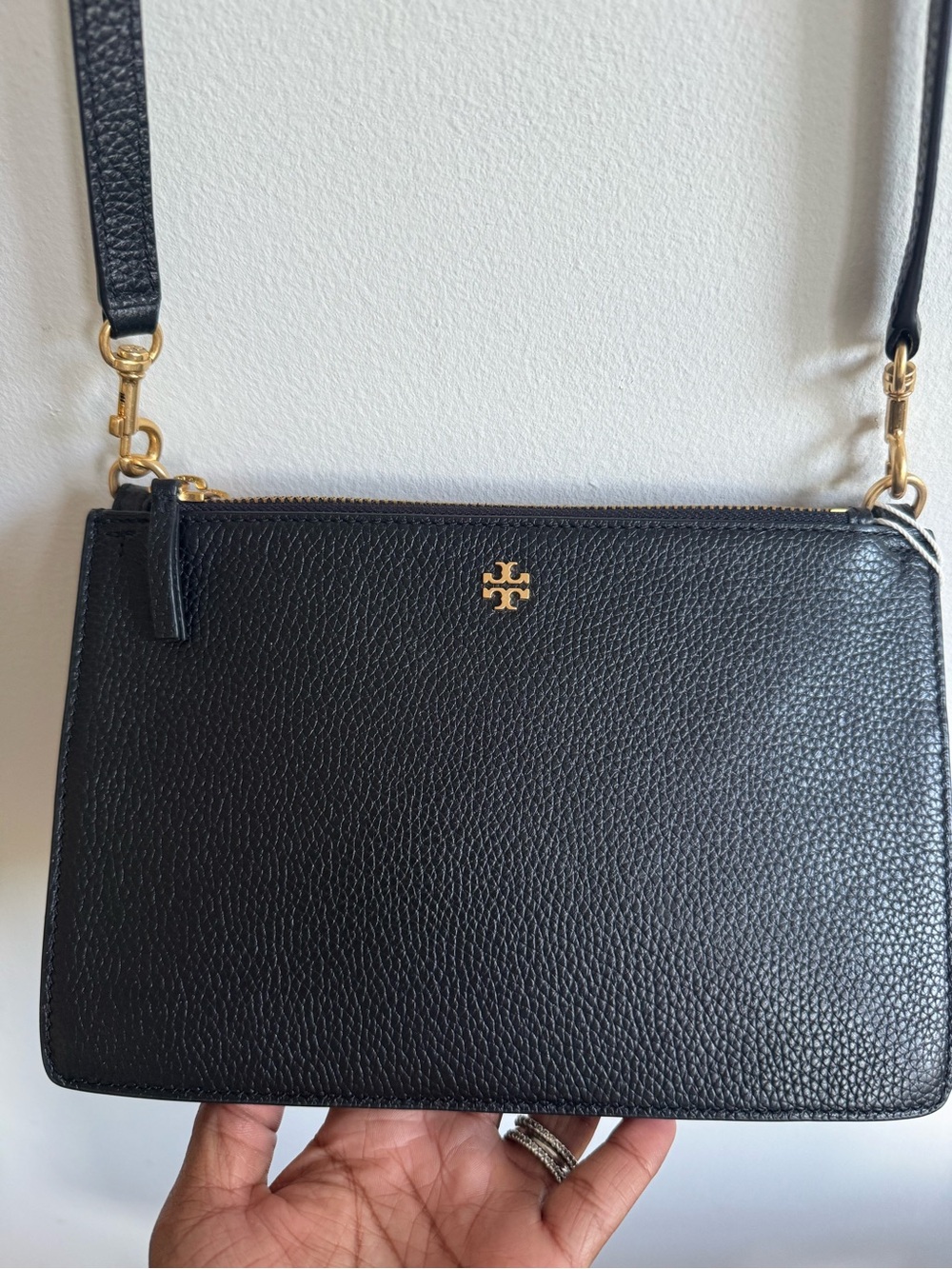 Tory Burch Black Pebbled Leather Crossbody Bag NWT